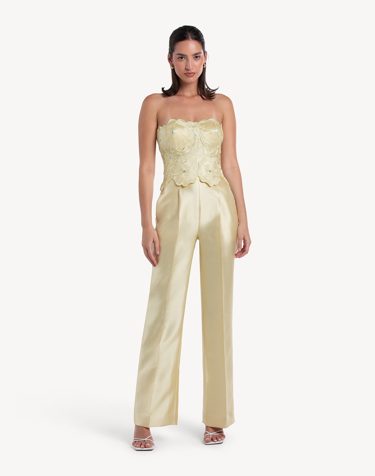 Sheen Floral Applique Corset Jumpsuit