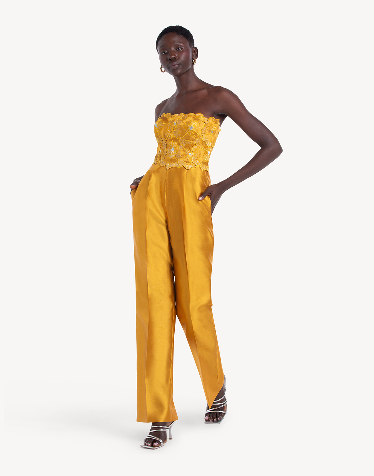 Sheen Floral Applique Corset Jumpsuit