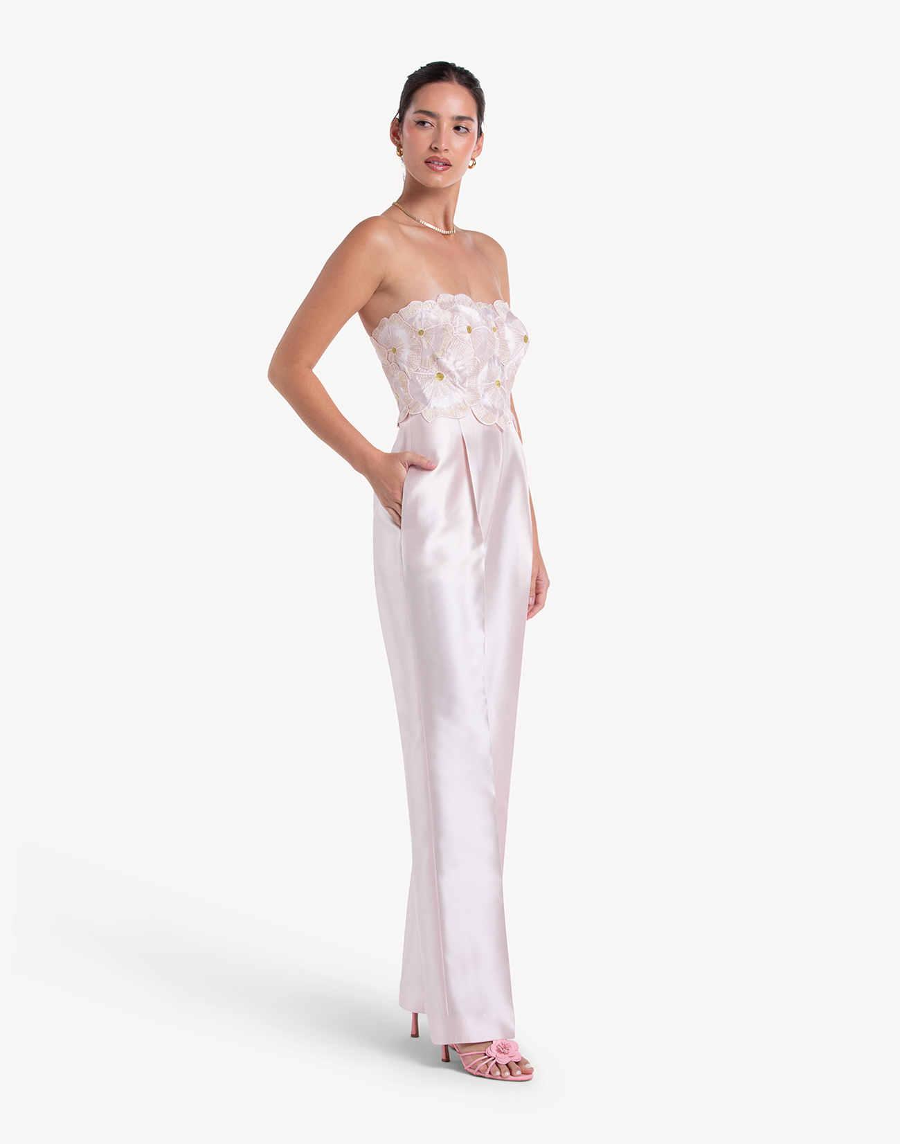 Sheen Floral Applique Corset Jumpsuit