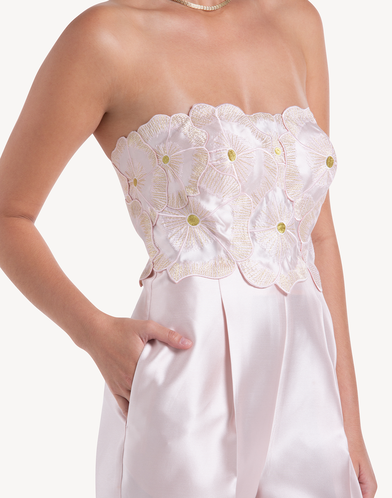 Sheen Floral Applique Corset Jumpsuit