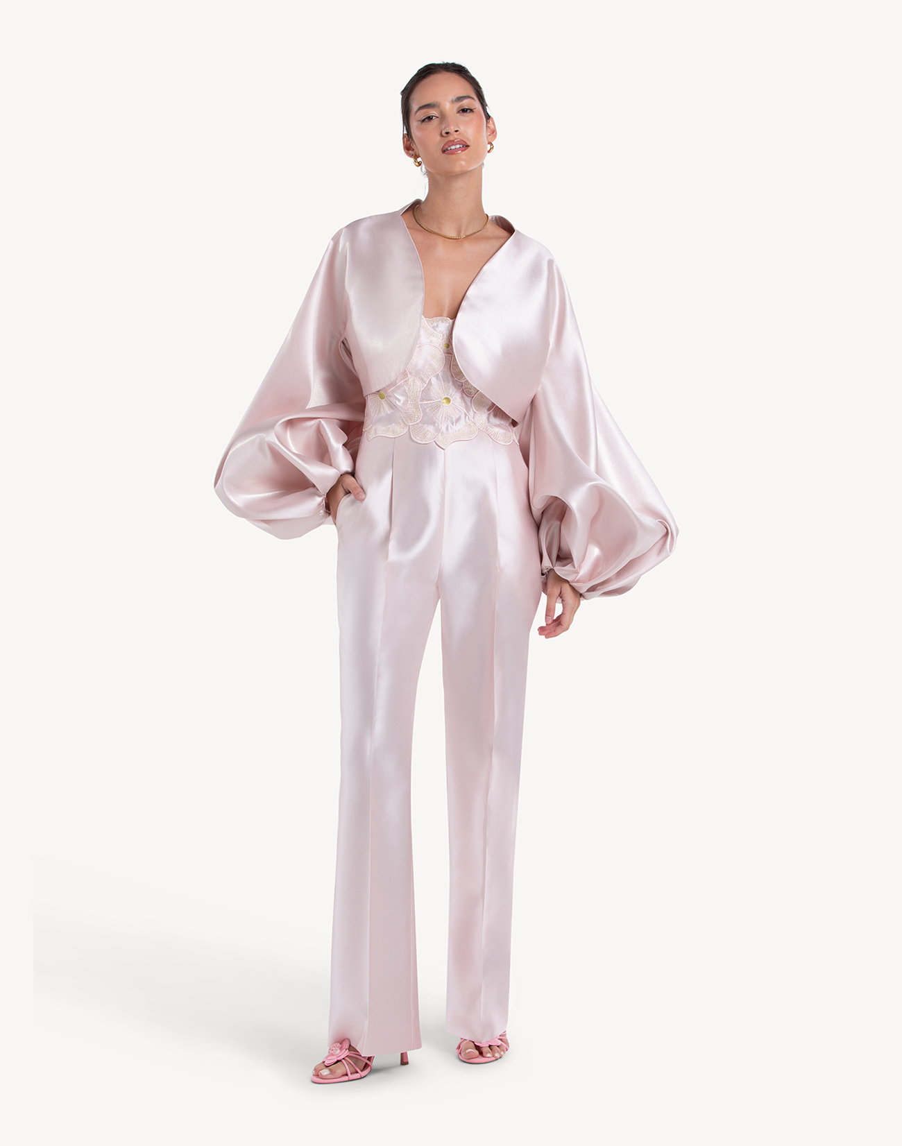 Sheen Floral Applique Corset Jumpsuit