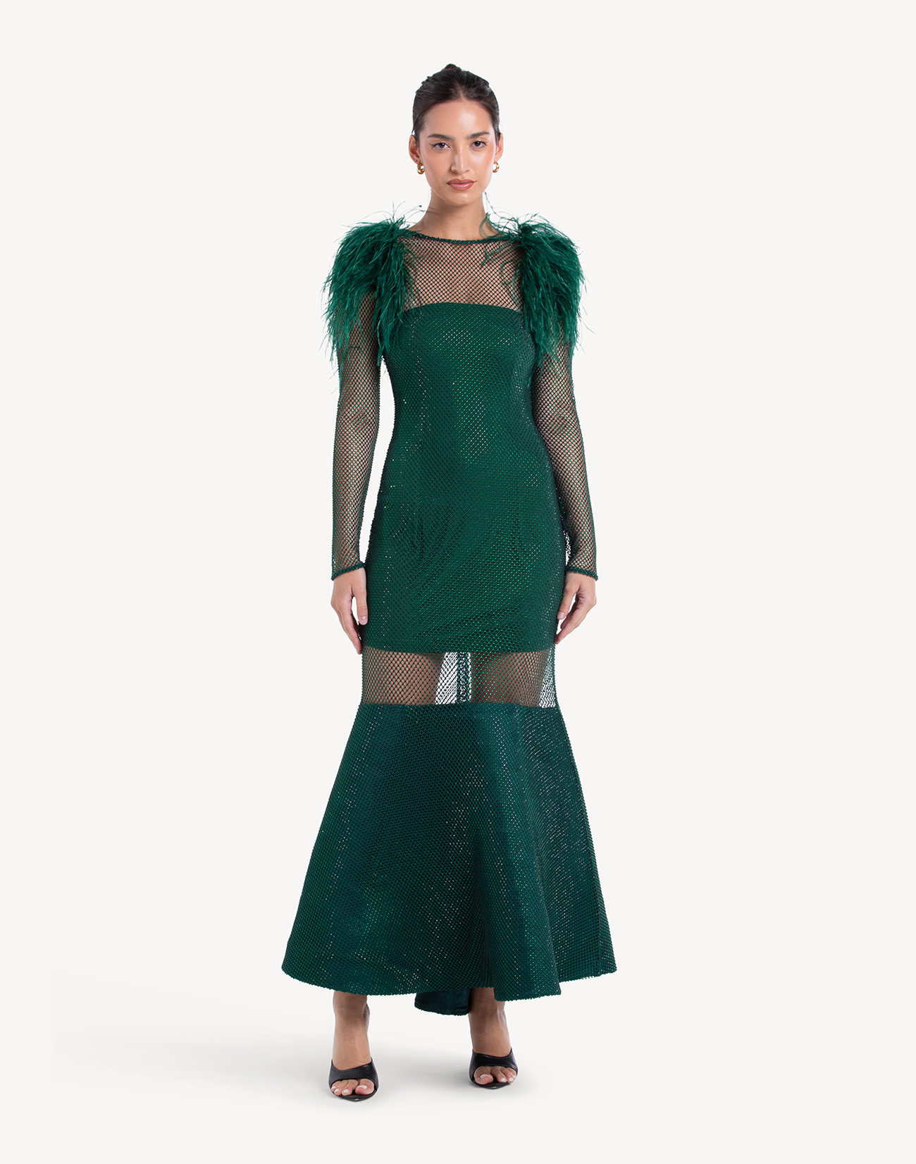 Eclipse Crystal Feather-Trimmed Gown