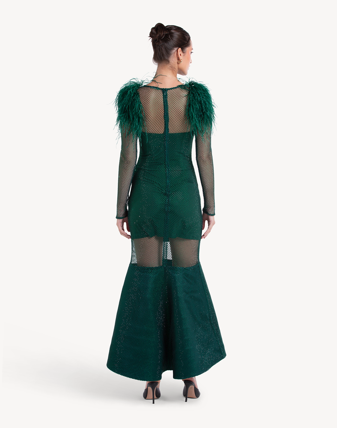 Eclipse Crystal Feather-Trimmed Gown