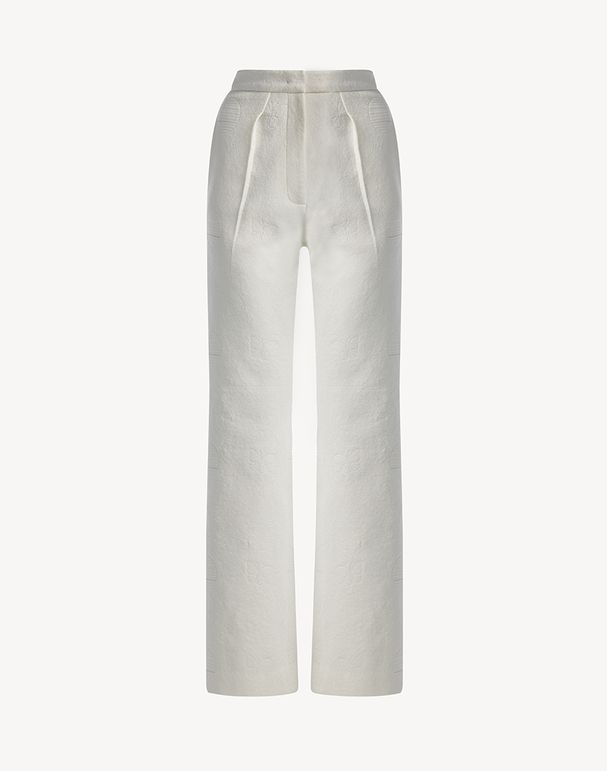 Butterfly Embroidered Trousers- White