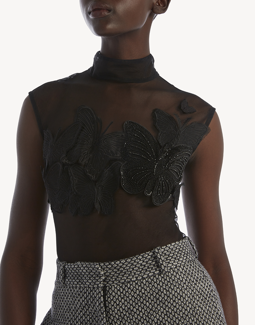 Vesper Crystal Butterfly Sleeveless Bodysuit