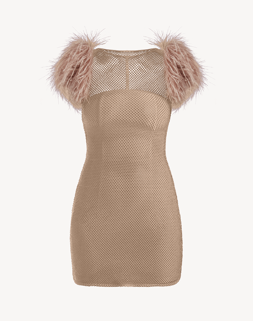 Crystal Sleeveless Feather-trimmed Mini Dress