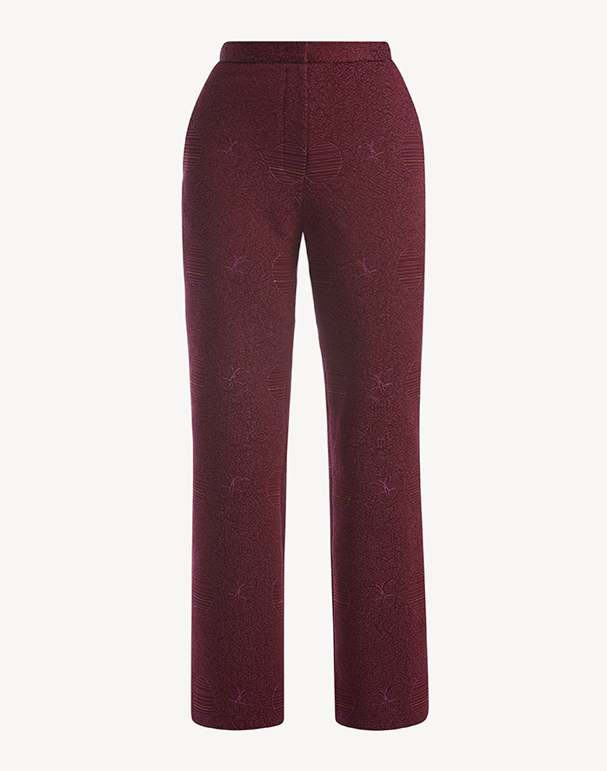 Butterfly Embroidered Trousers - Maroon