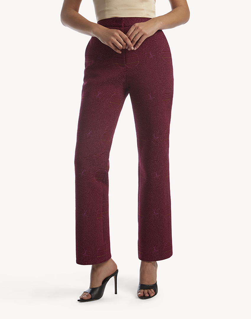 Butterfly Embroidered Trousers - Maroon