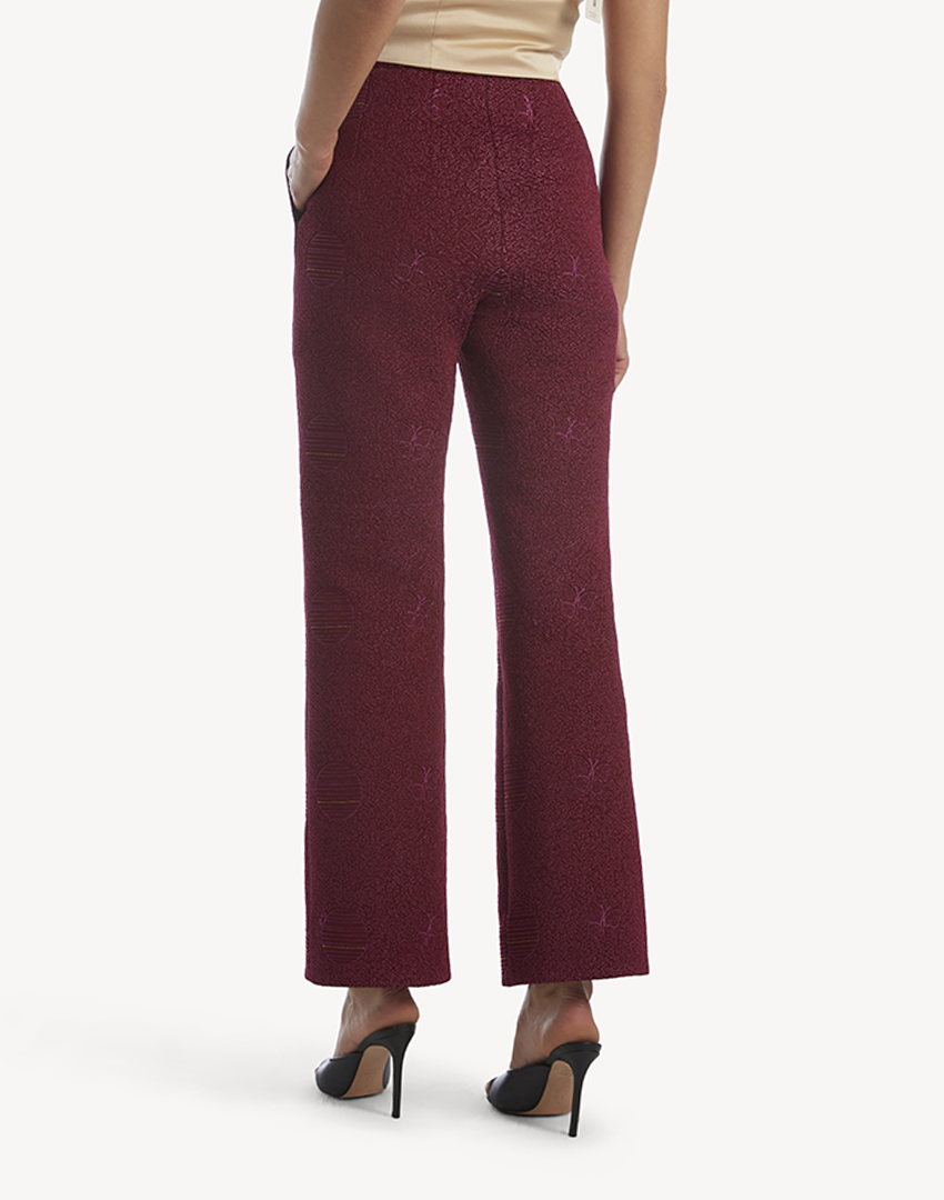 Butterfly Embroidered Trousers - Maroon