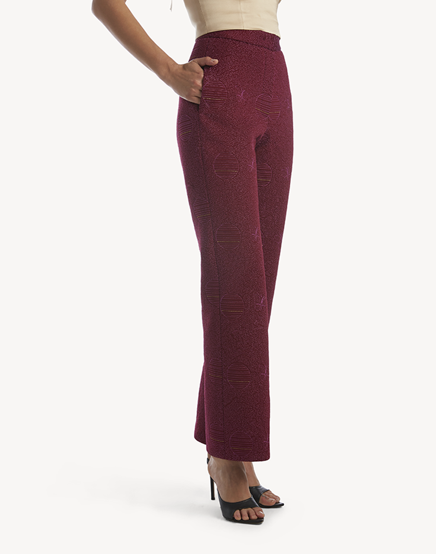 Butterfly Embroidered Trousers - Maroon