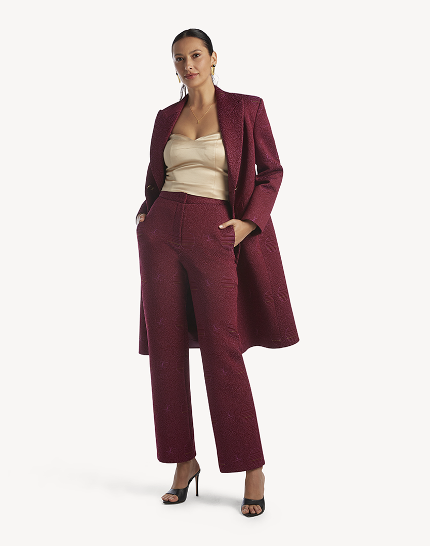 Butterfly Embroidered Trousers - Maroon