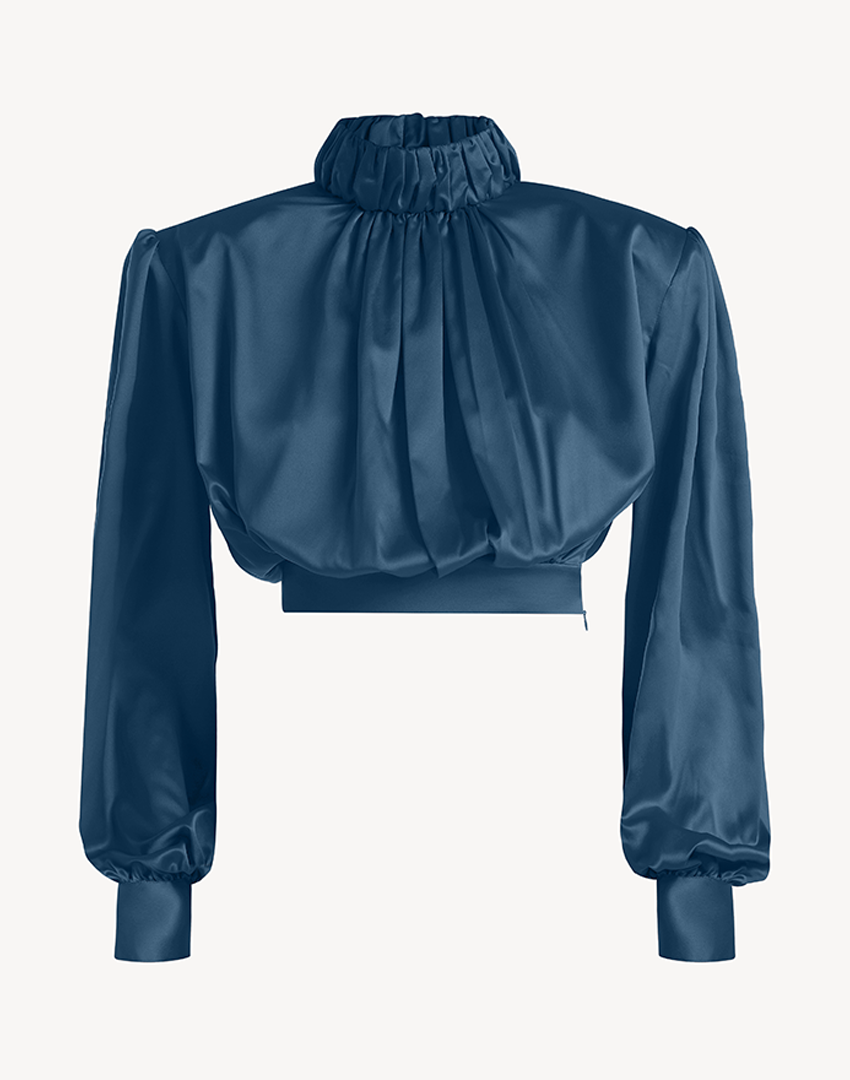 Satin High Pleated Neck Blouse