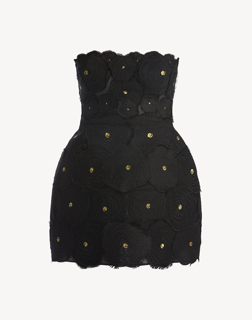 Flowers Appliqué Silk Corset Dress