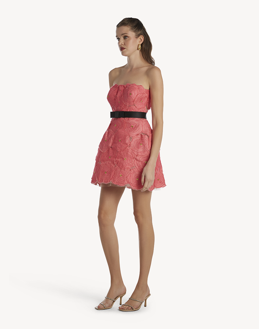 Flowers Appliqué Silk Corset Dress