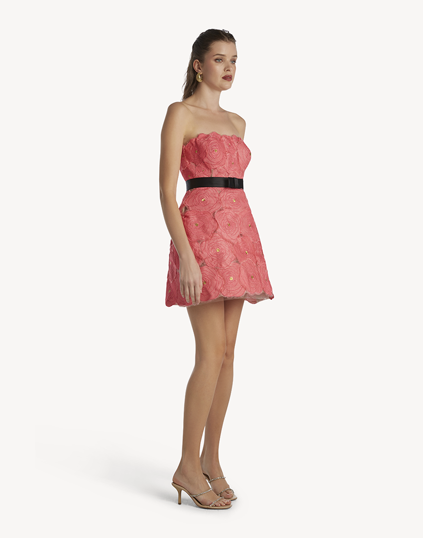 Flowers Appliqué Silk Corset Dress