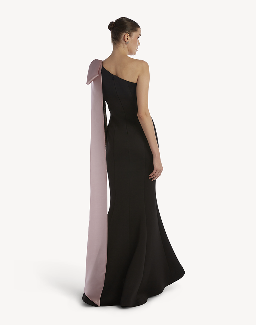 "Essence"One Shoulder Crystal sleeve Gown