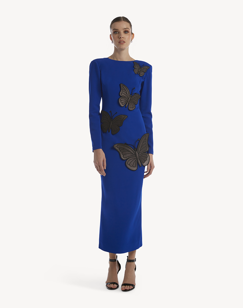 "Libere" Midi Crepe Dress Sleeve