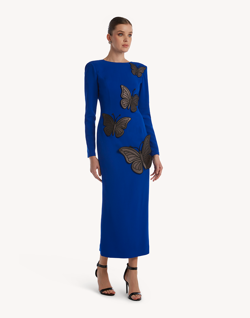 "Libere" Midi Crepe Dress Sleeve