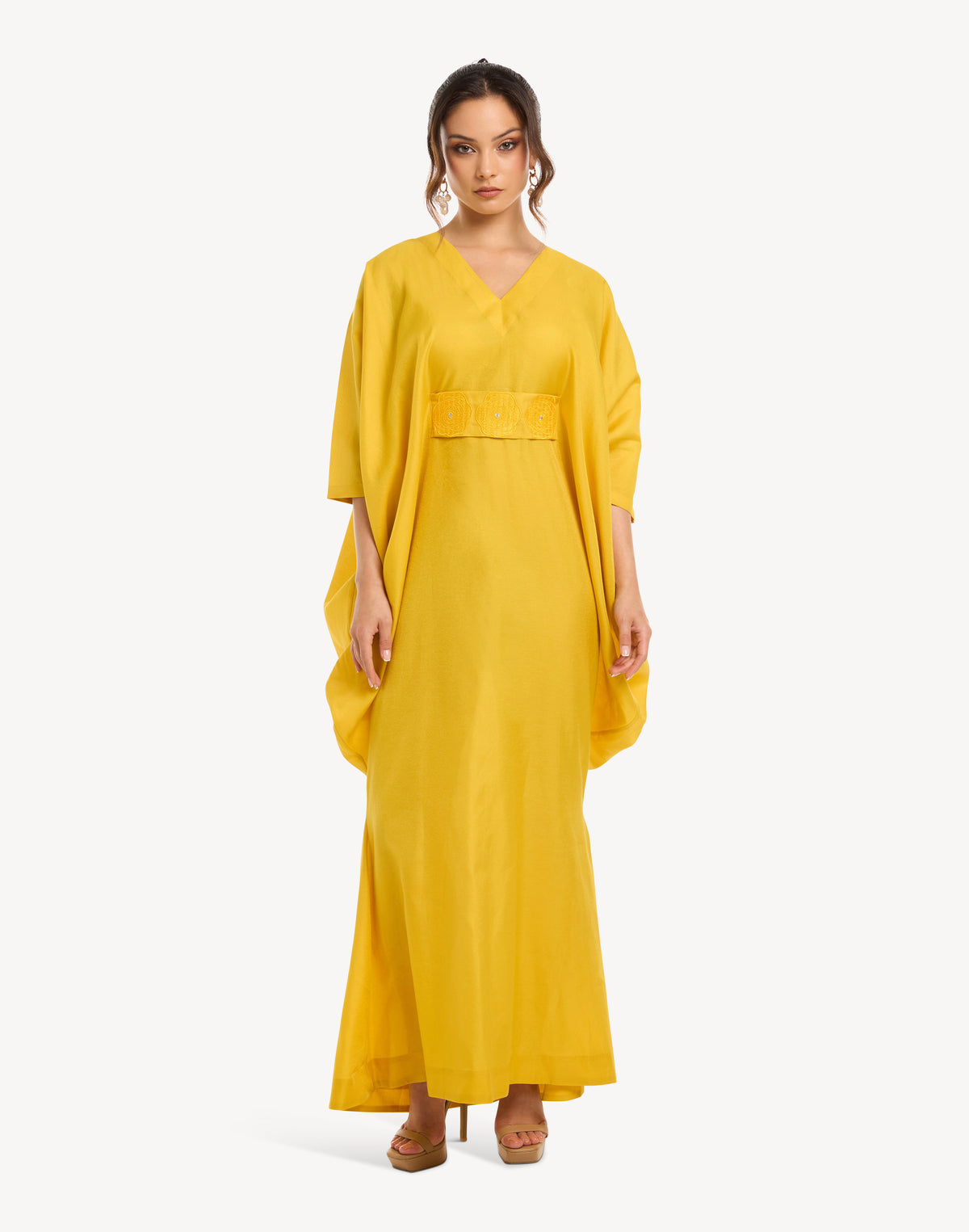Salma Leaf Embroidered Belted Kaftan