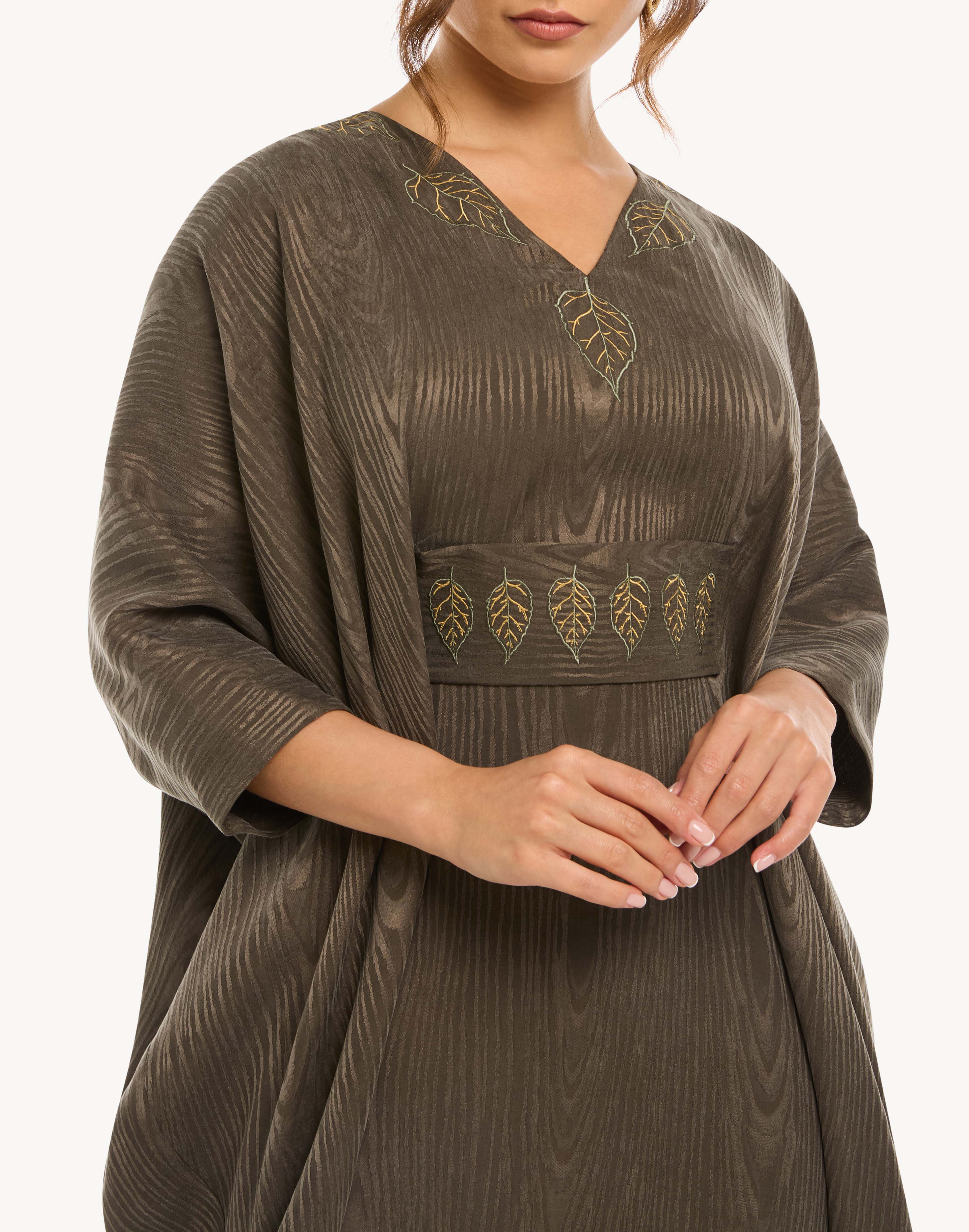 Salma Leaf Embroidered Belted Kaftan