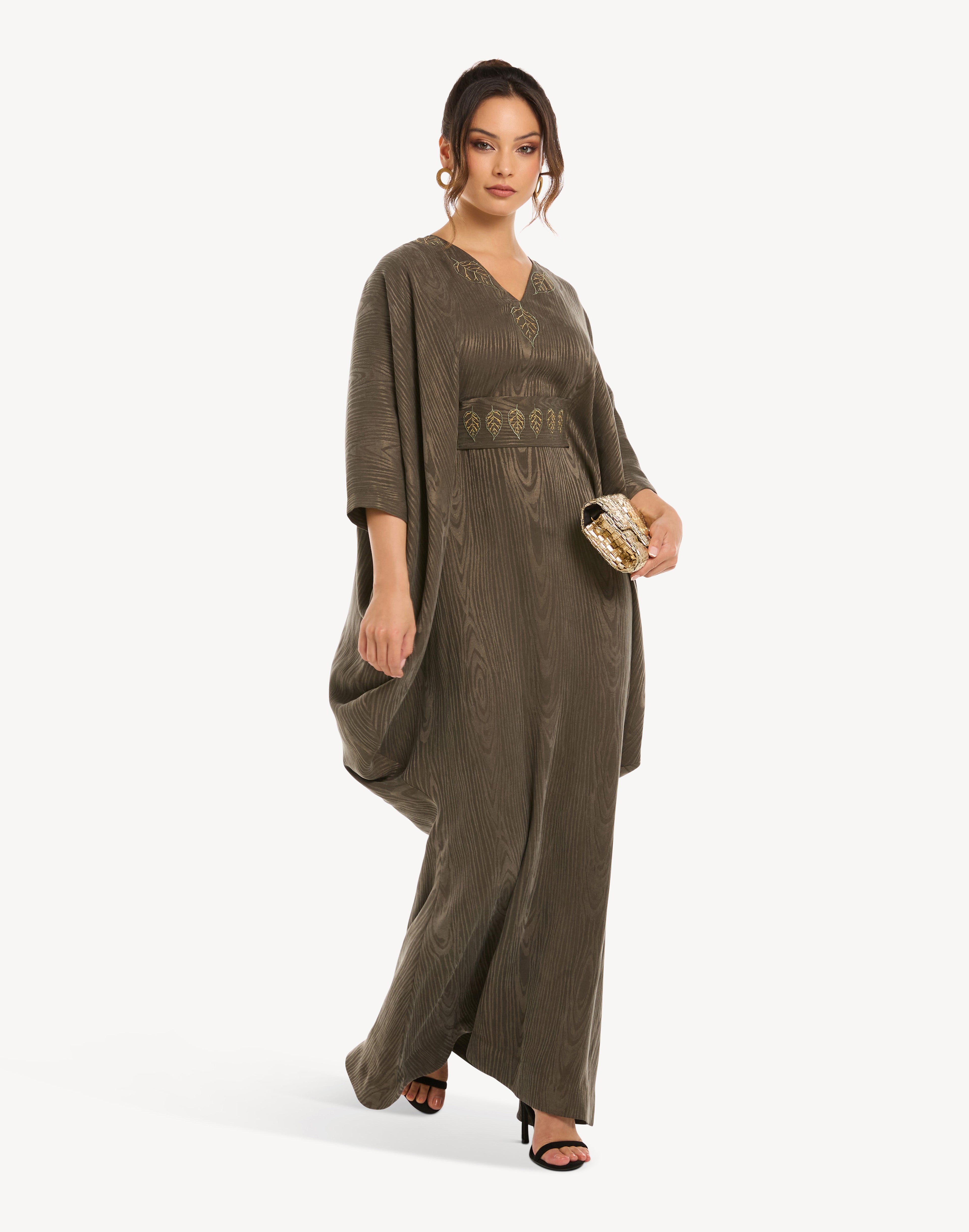 Salma Leaf Embroidered Belted Kaftan