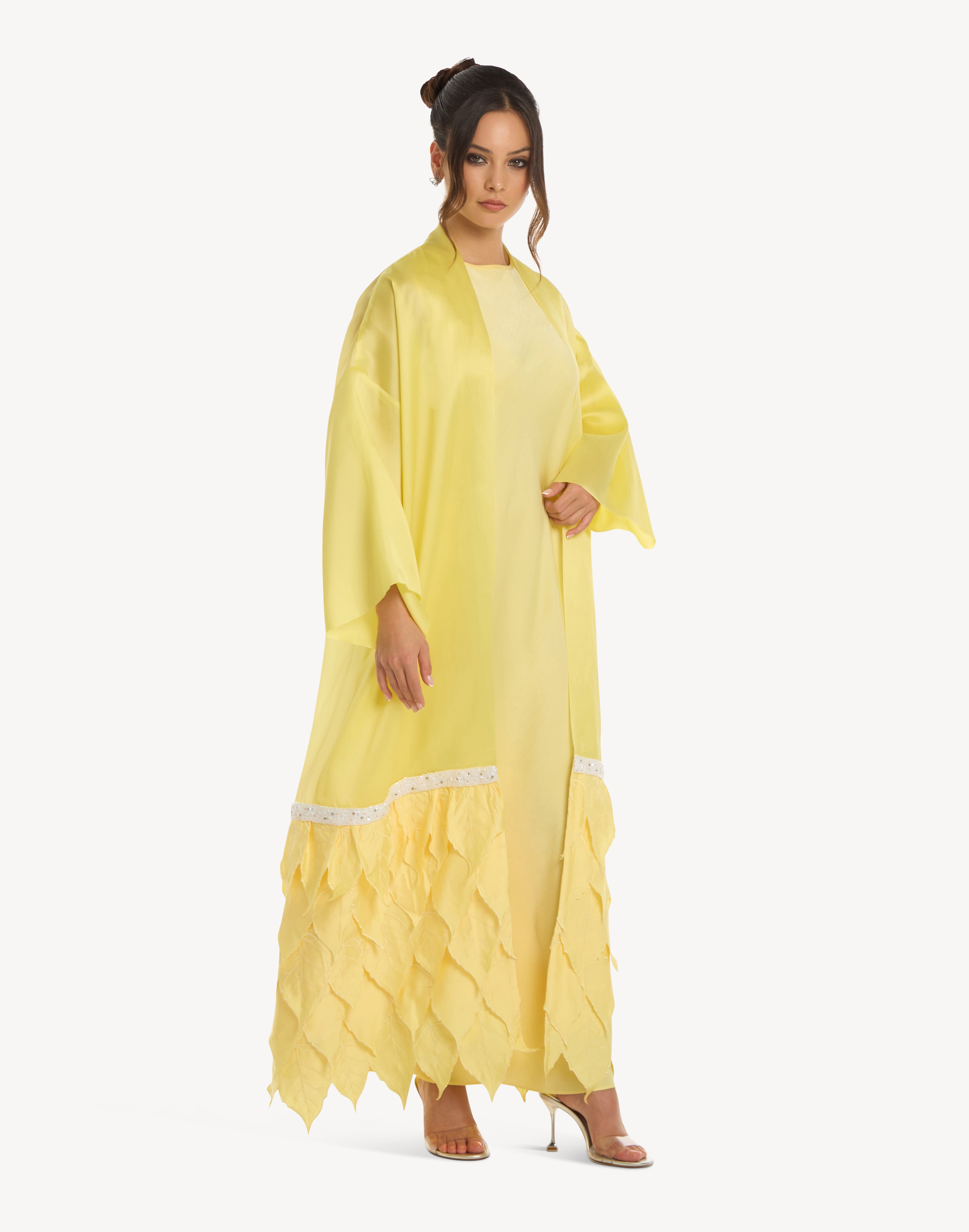 Essence Leaf Appliqué Silk Kaftan