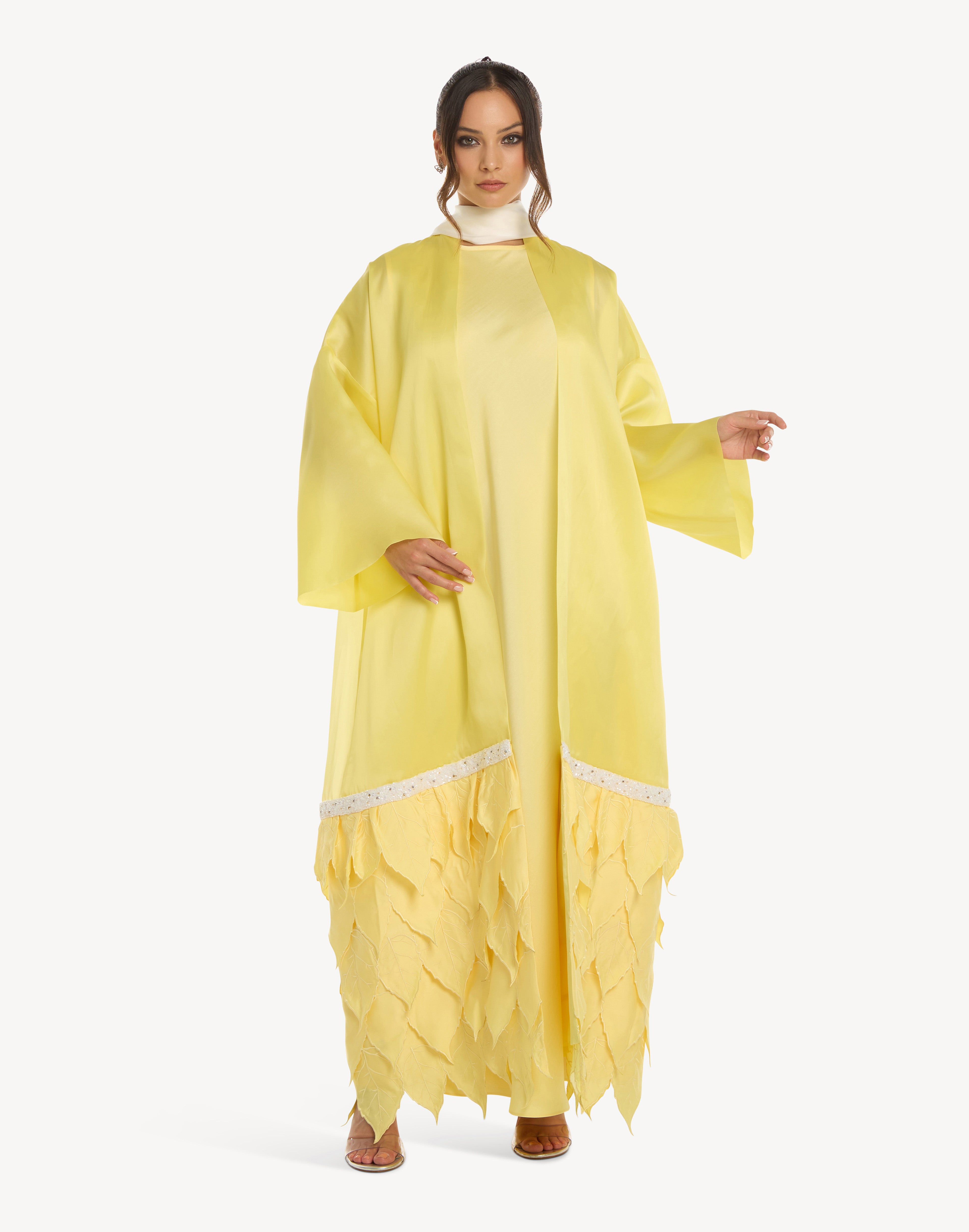 Essence Leaf Appliqué Silk Kaftan