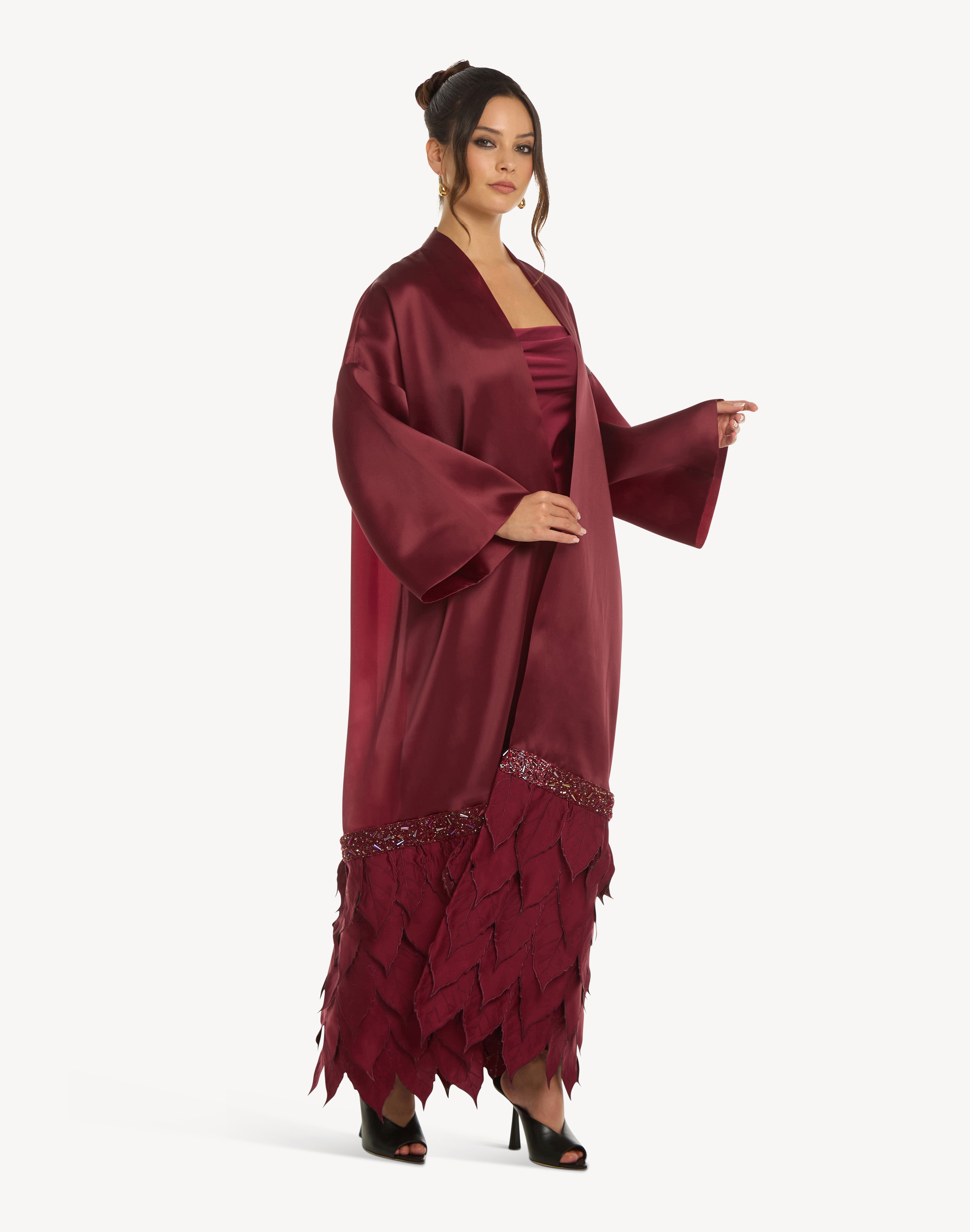 Essence Leaf Appliqué Silk Kaftan