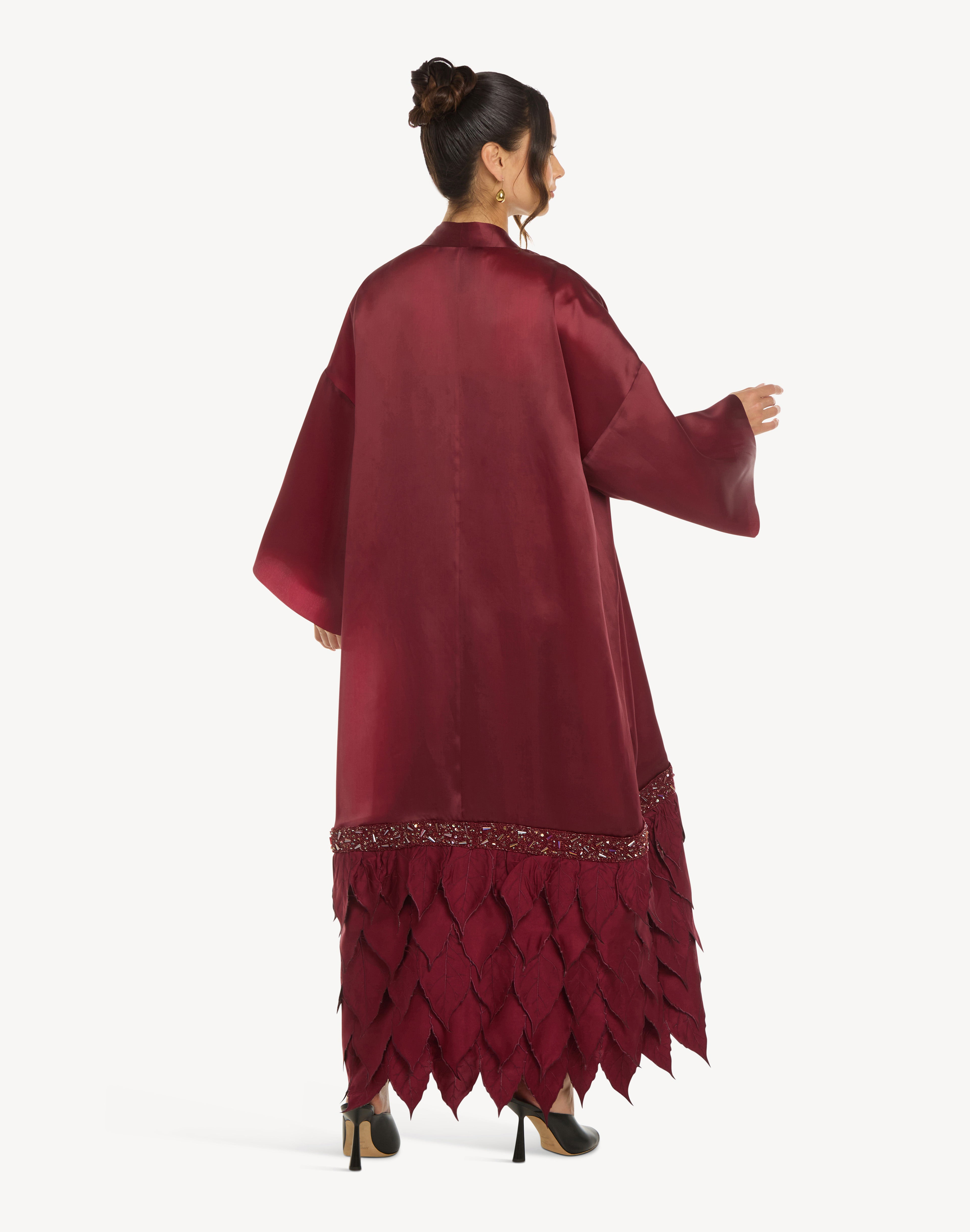 Essence Leaf Appliqué Silk Kaftan