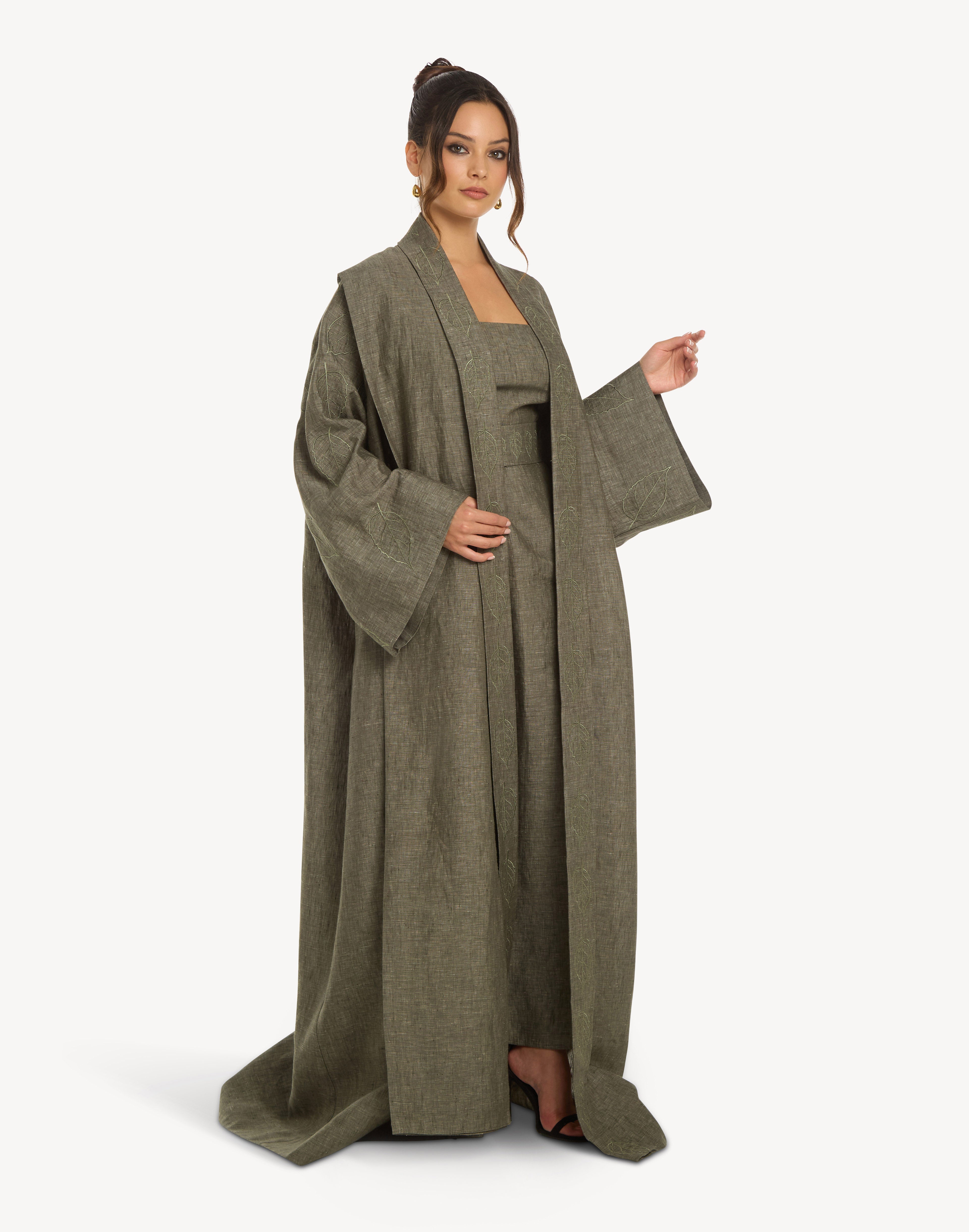 Nomad Leaf Embroidered Linen Kaftan