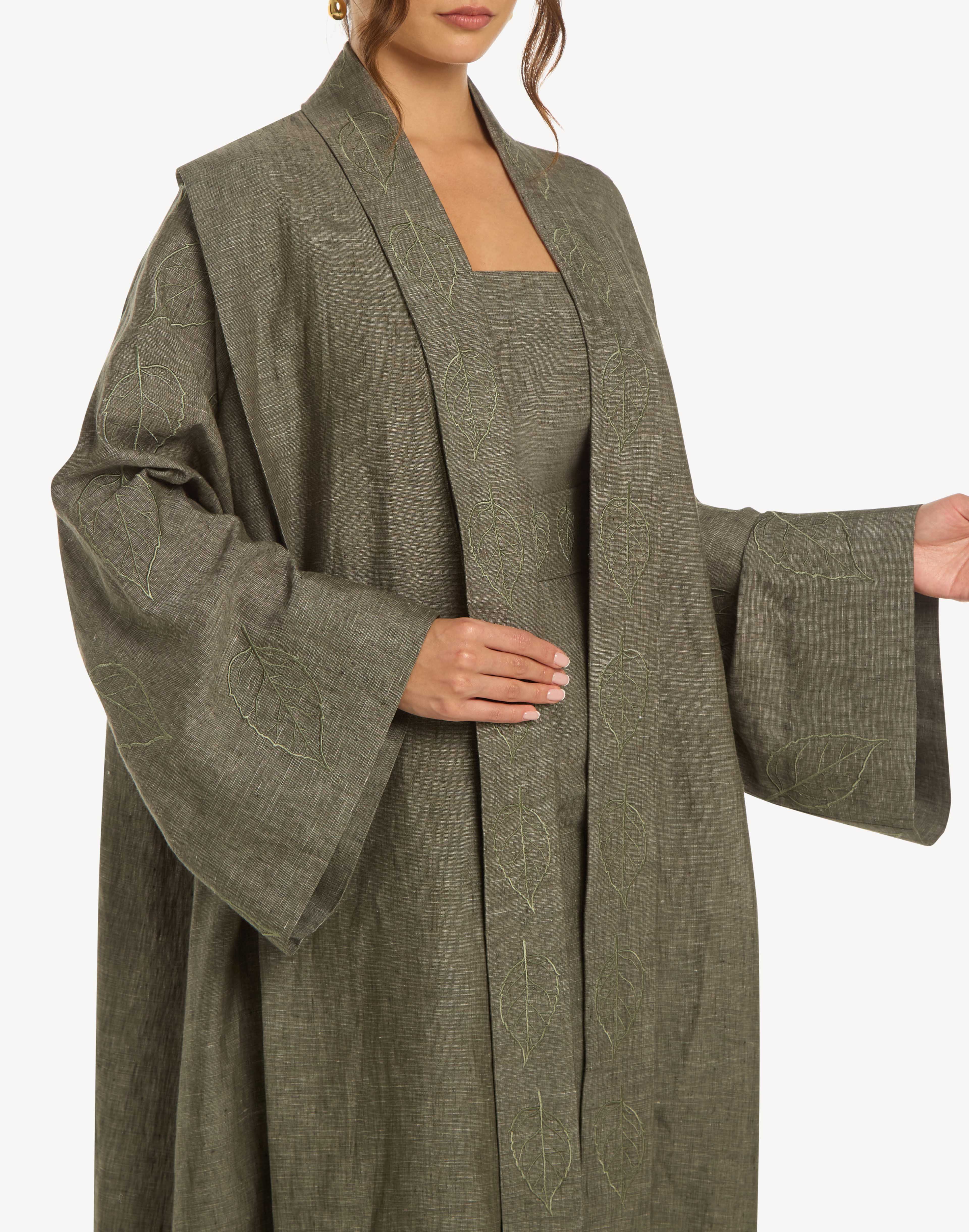 Nomad Leaf Embroidered Linen Kaftan