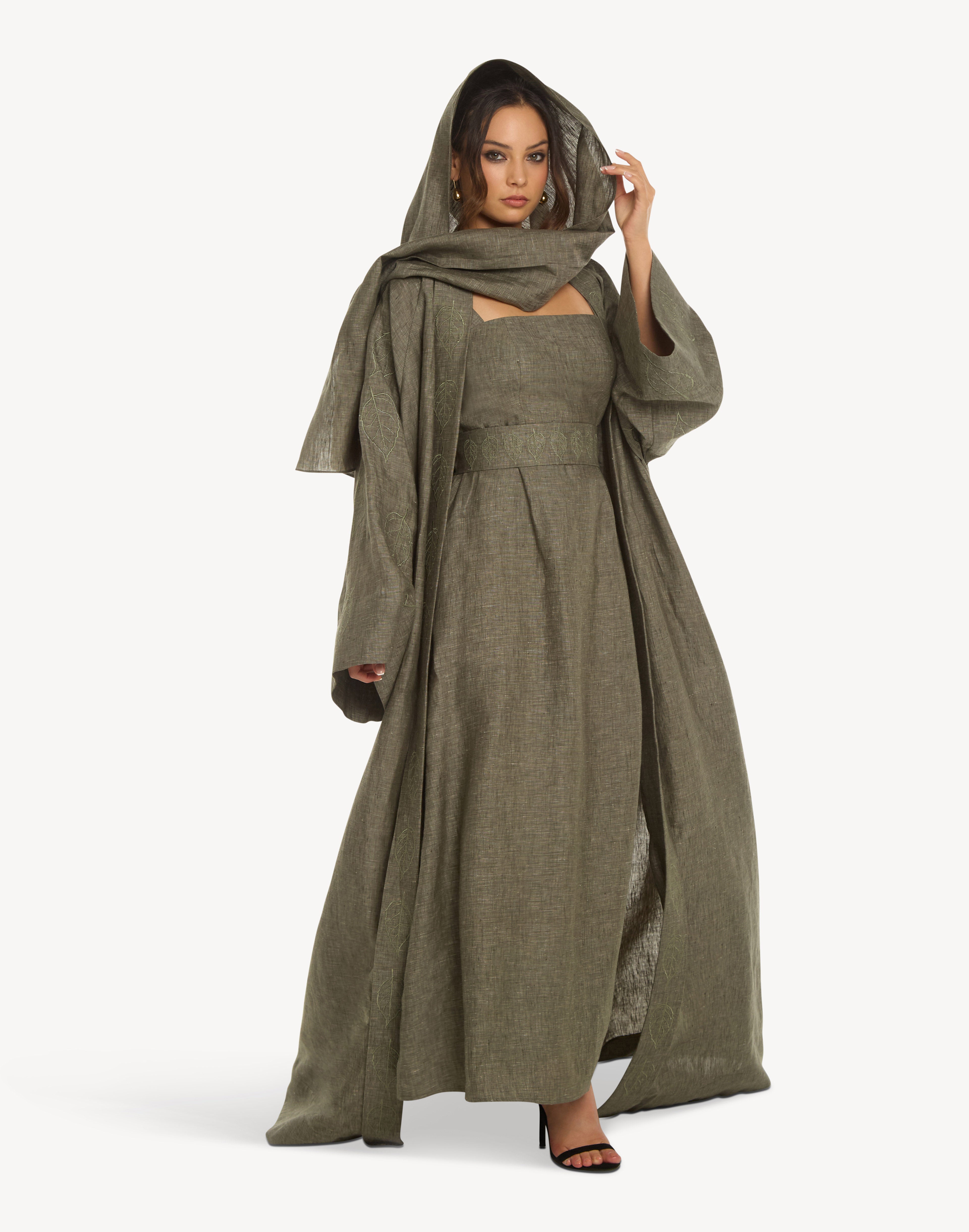 Nomad Leaf Embroidered Linen Kaftan