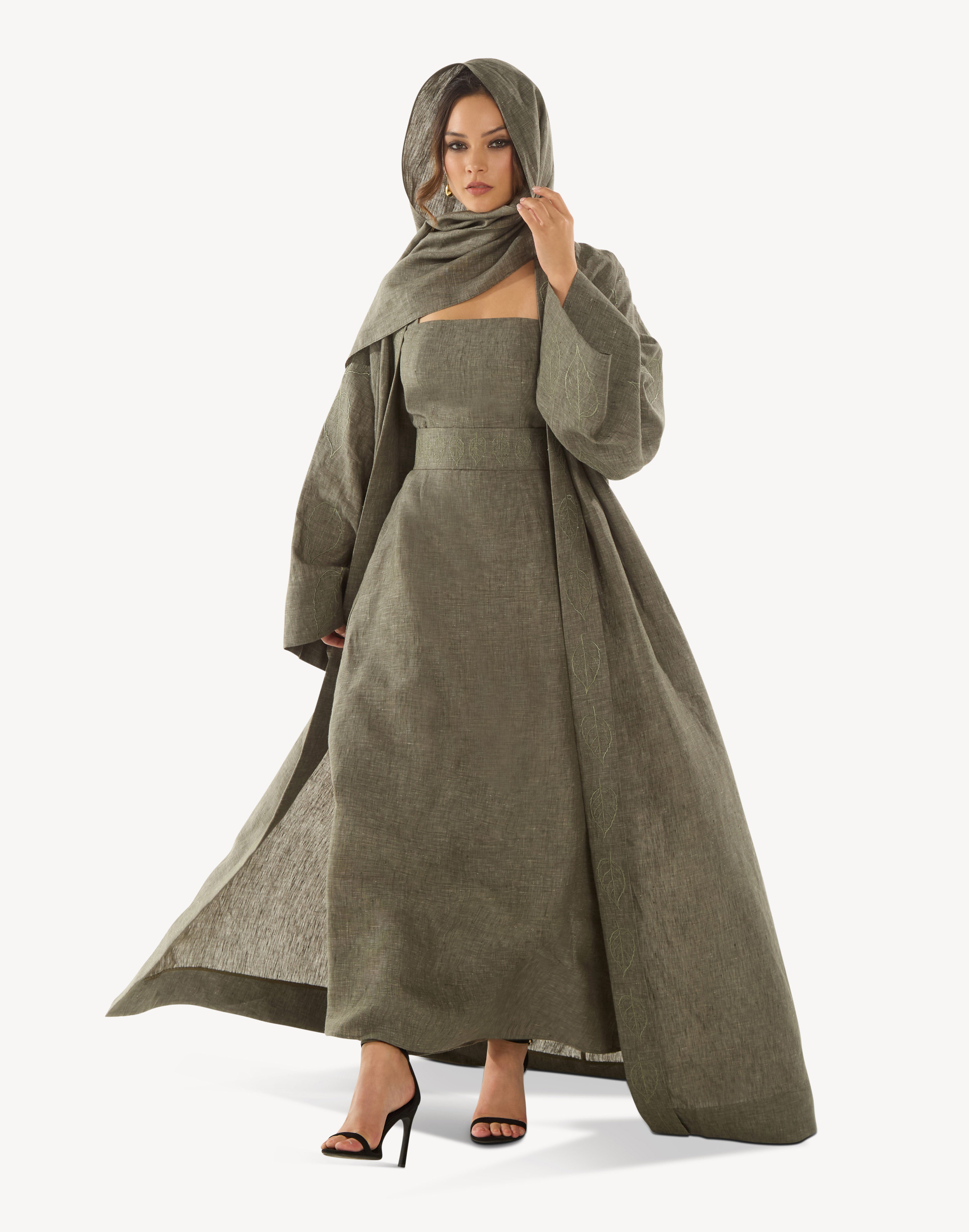 Nomad Leaf Embroidered Linen Kaftan