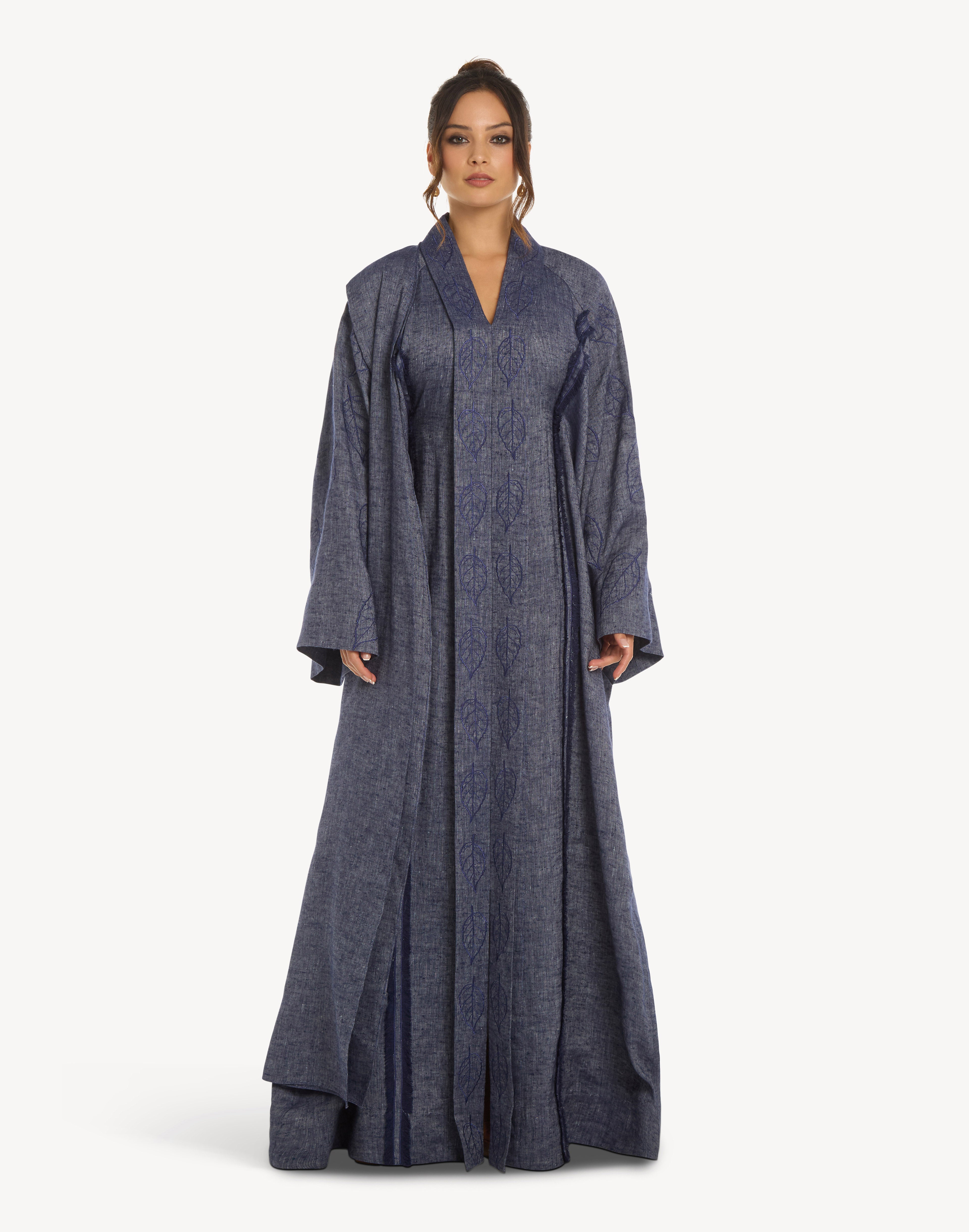 Nomad Leaf Embroidered Linen Kaftan