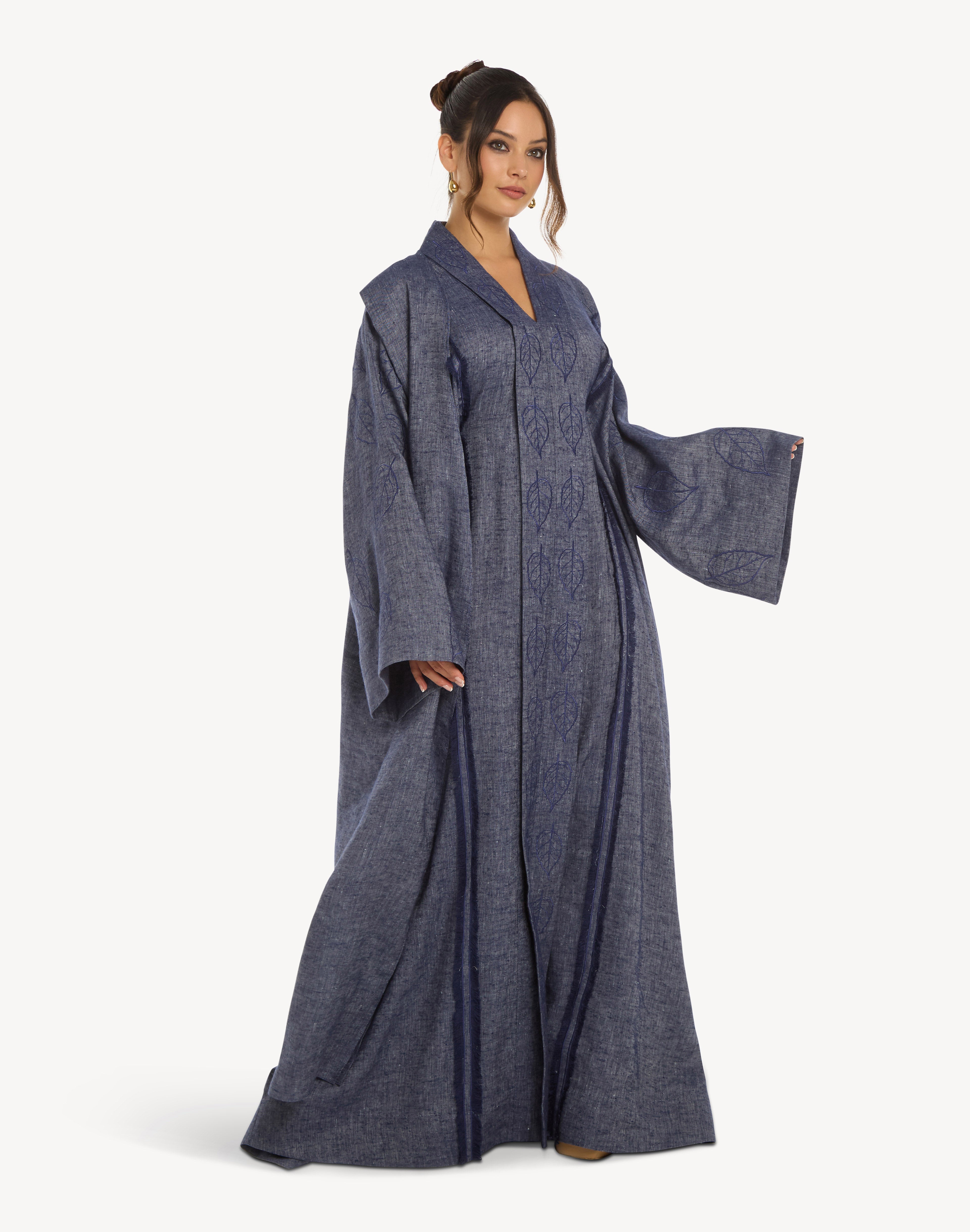 Nomad Leaf Embroidered Linen Kaftan