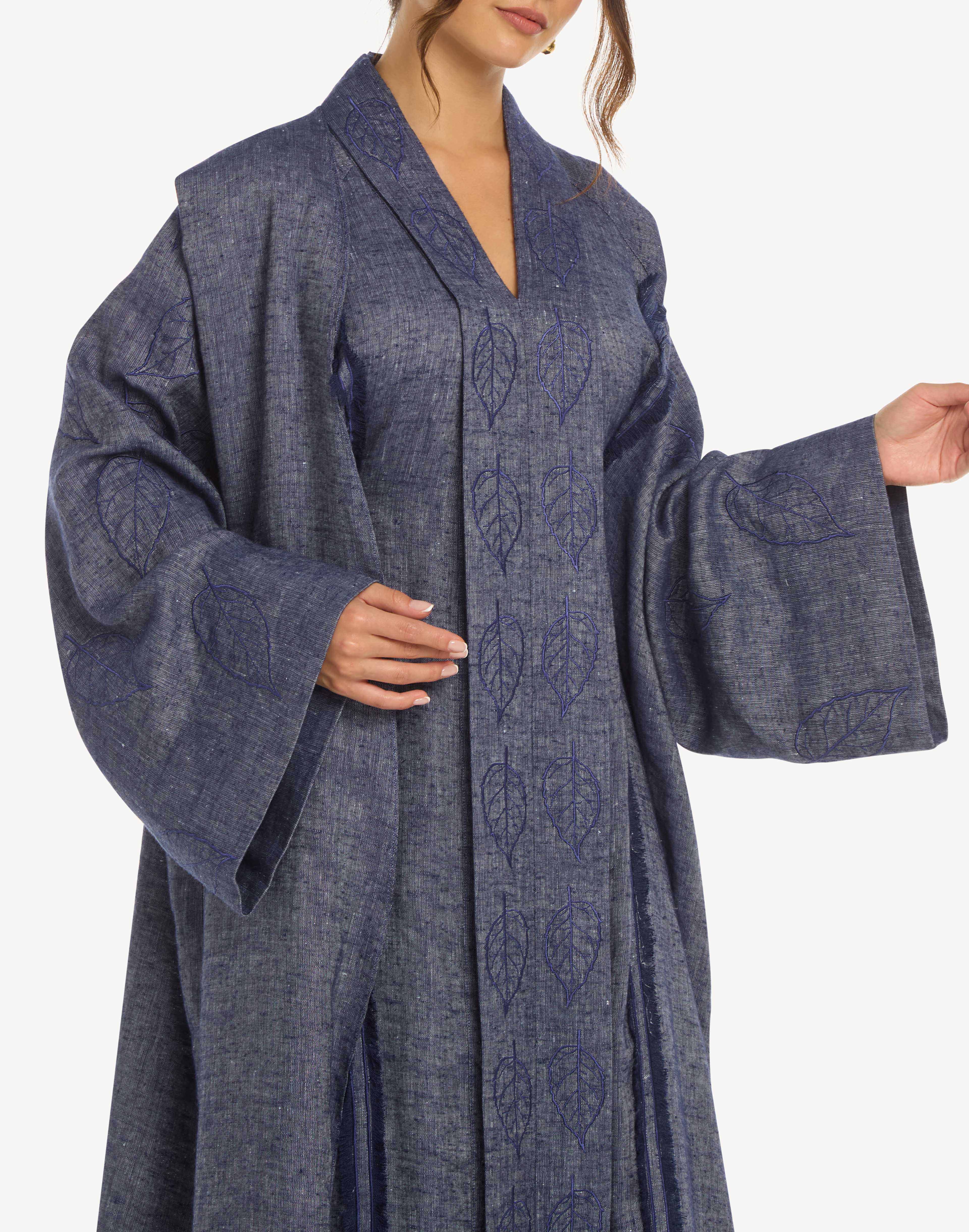 Nomad Leaf Embroidered Linen Kaftan