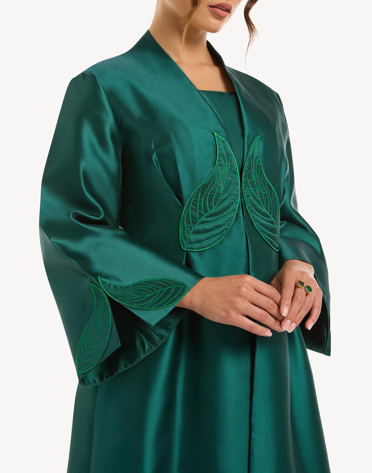 Alia Leaf Applique Kimono Abaya