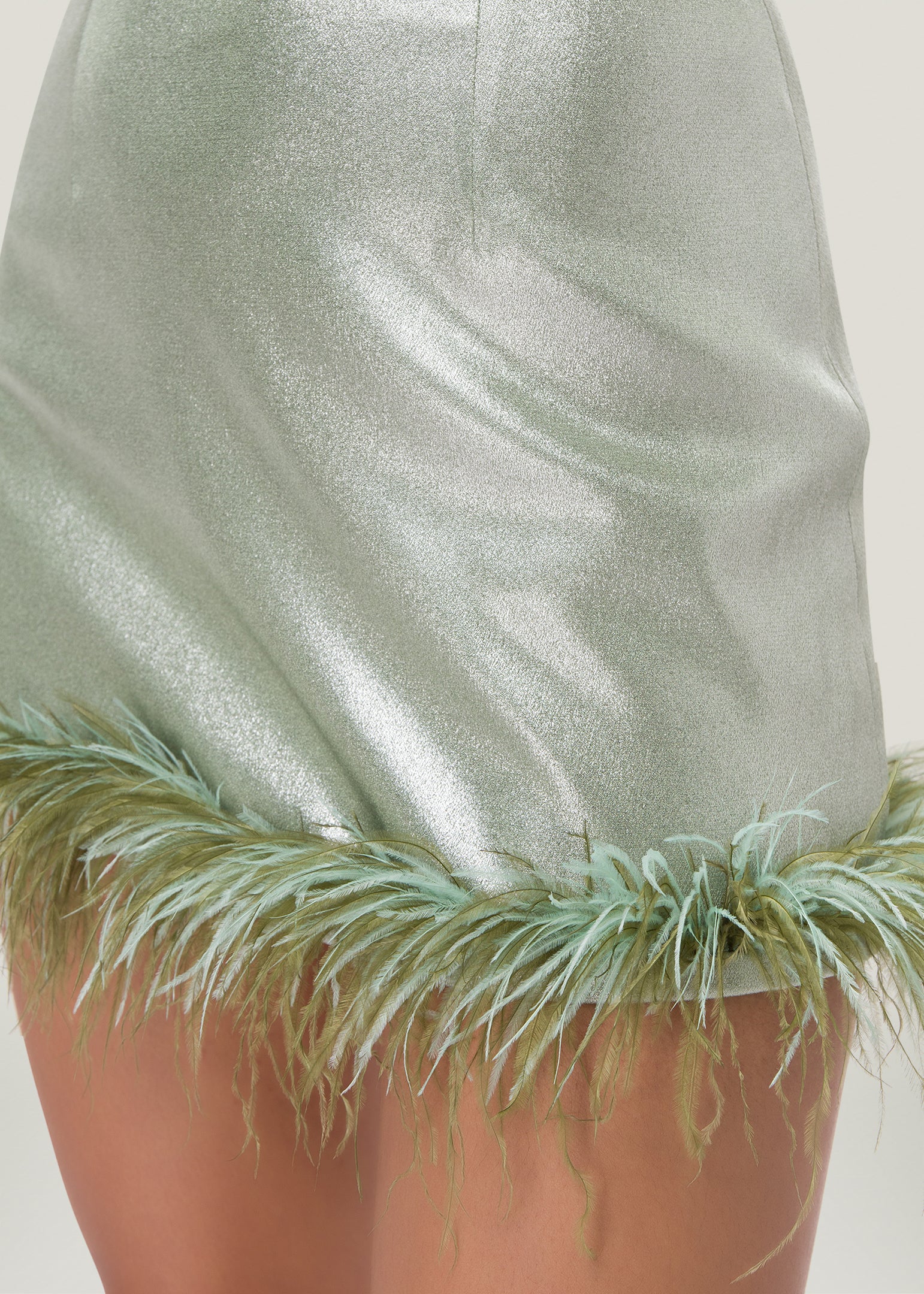 Shimmery Feather-Trimmed Mini Skirt