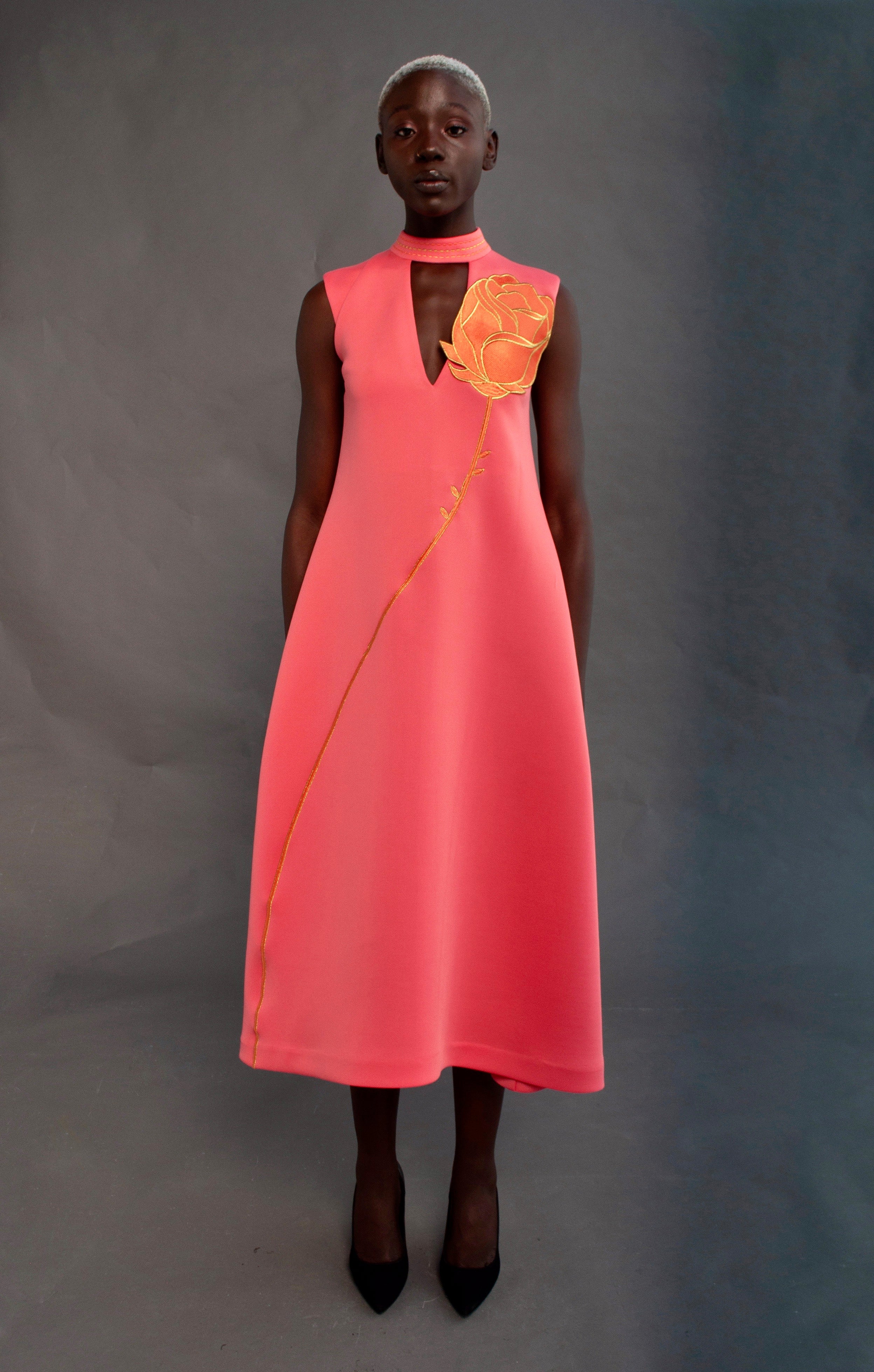 Rose Sleeveless Dress - Coral