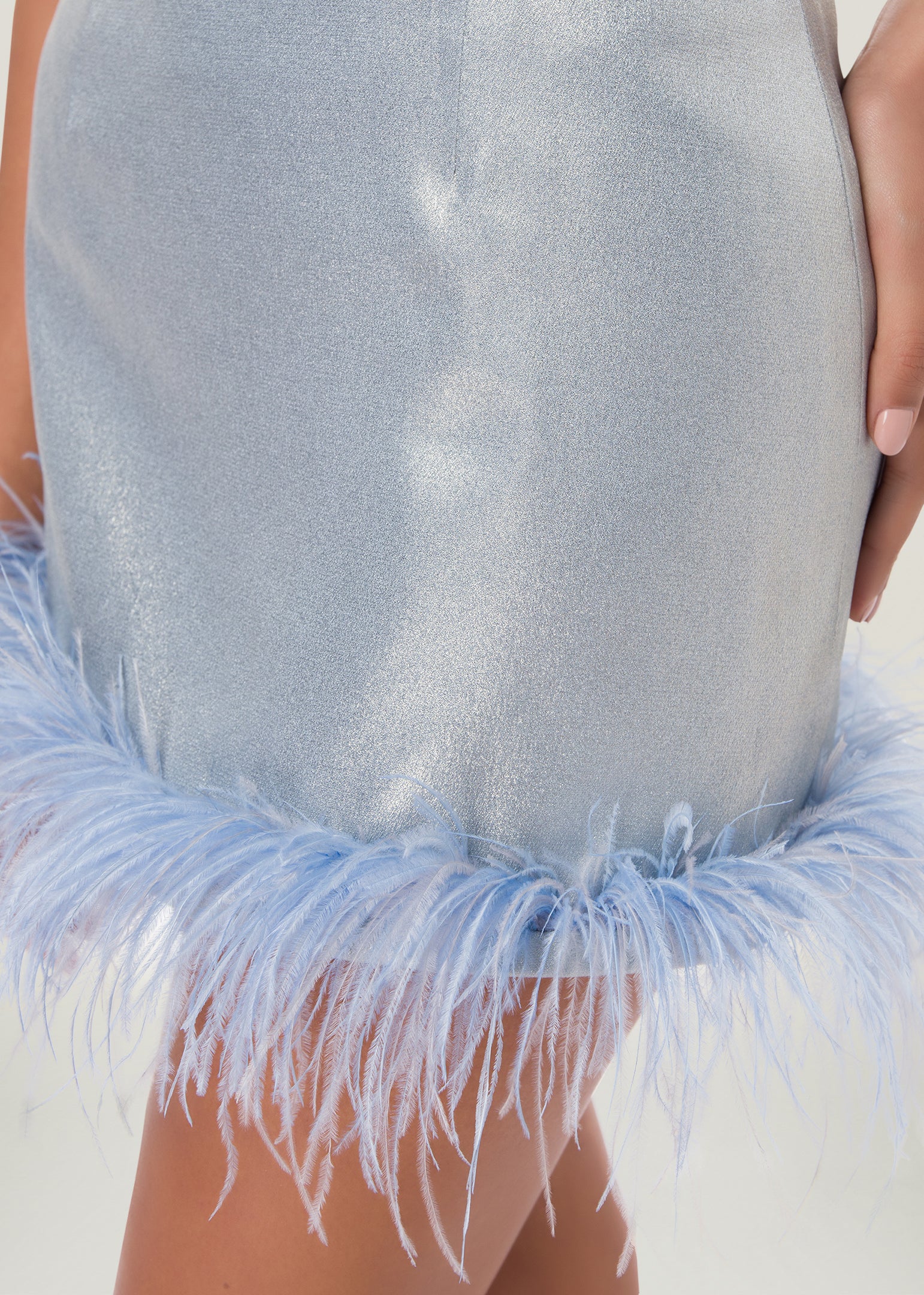 Shimmery Feather-Trimmed Mini Skirt