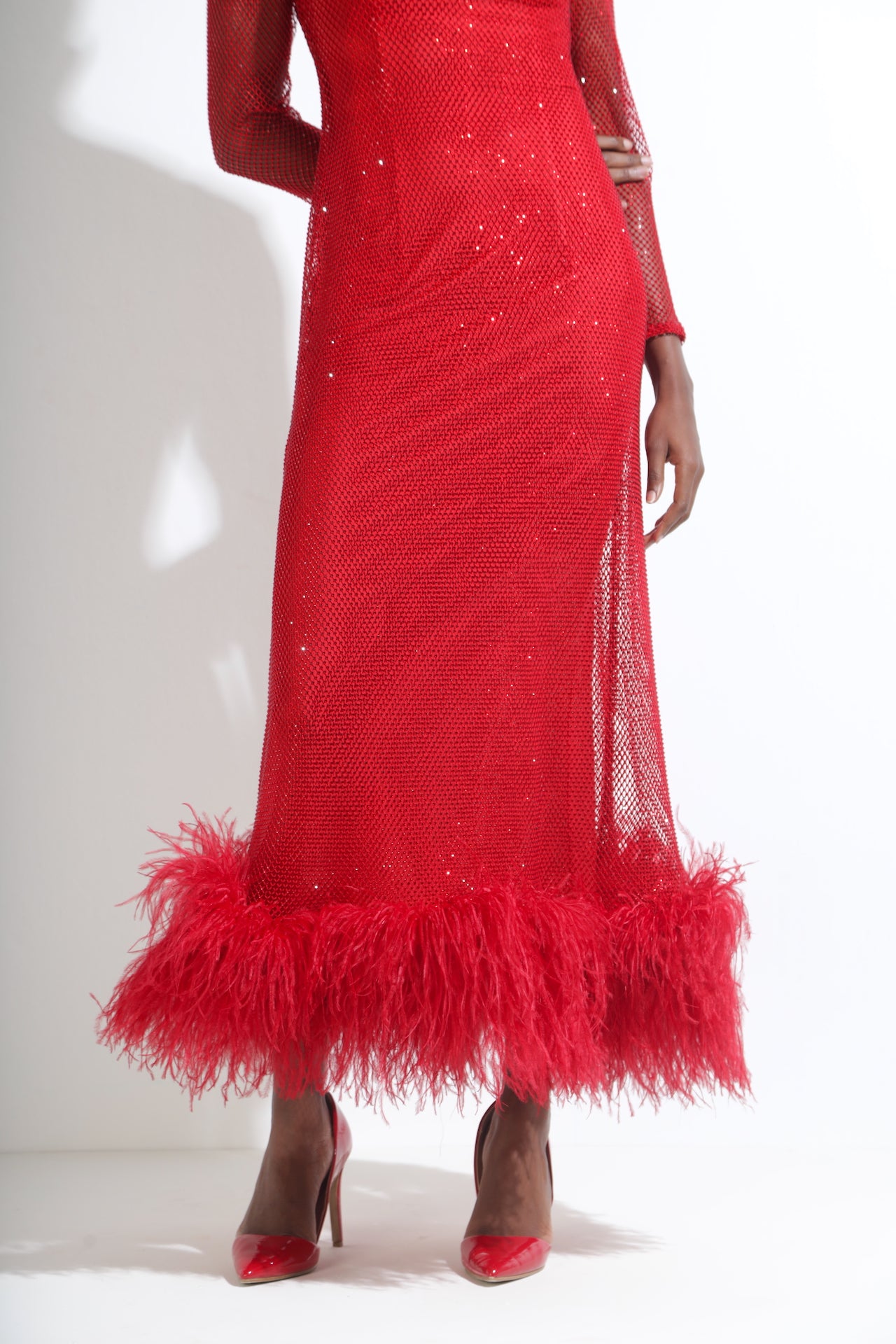 Feather-trimmed Crystal Embellished A-Line Dress
